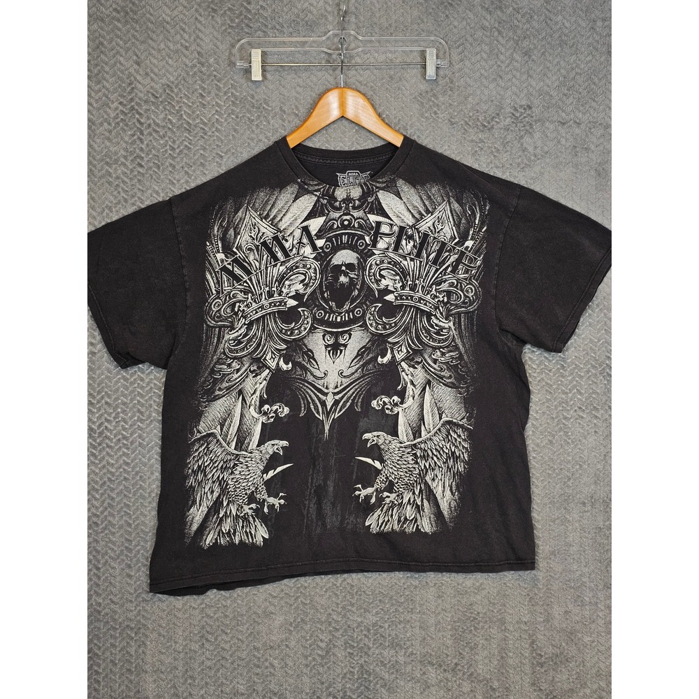 MMA Elite Mens 2XL Black Graphic T-Shirt Skull Eagle Fleur De Lis Streetwear Tee